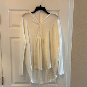 Free People Cream Waffle Henley Long Sleeve Top